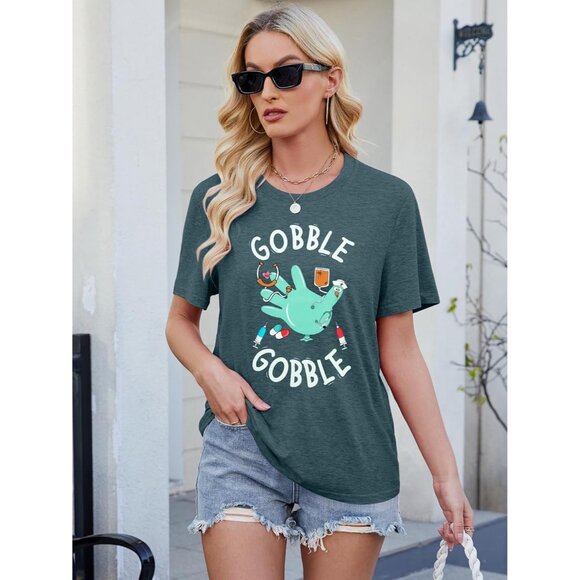 Women Thanksgiving T-Shirt Funny Turkey Graphic Celebrate Fall Party Top - Picture 3 of 5